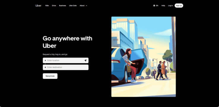 A screenshot of uber.com’s homepage in 2024