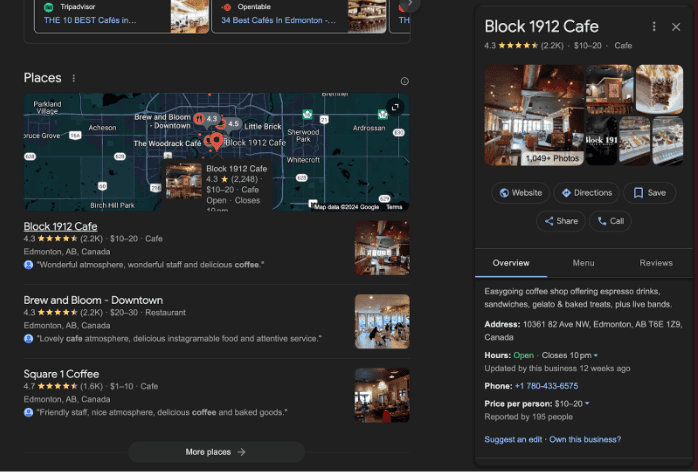 A Google Business Profile open with all the relevant business information in place