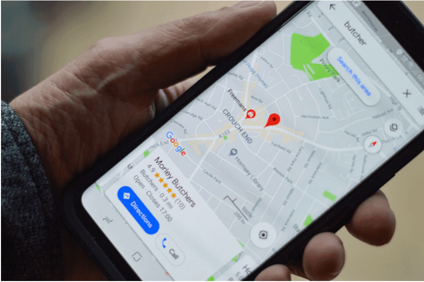 A phone with Google Maps open.