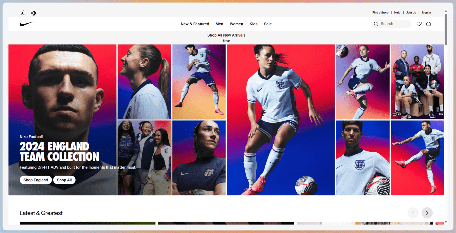 A screenshot of the Nike website
