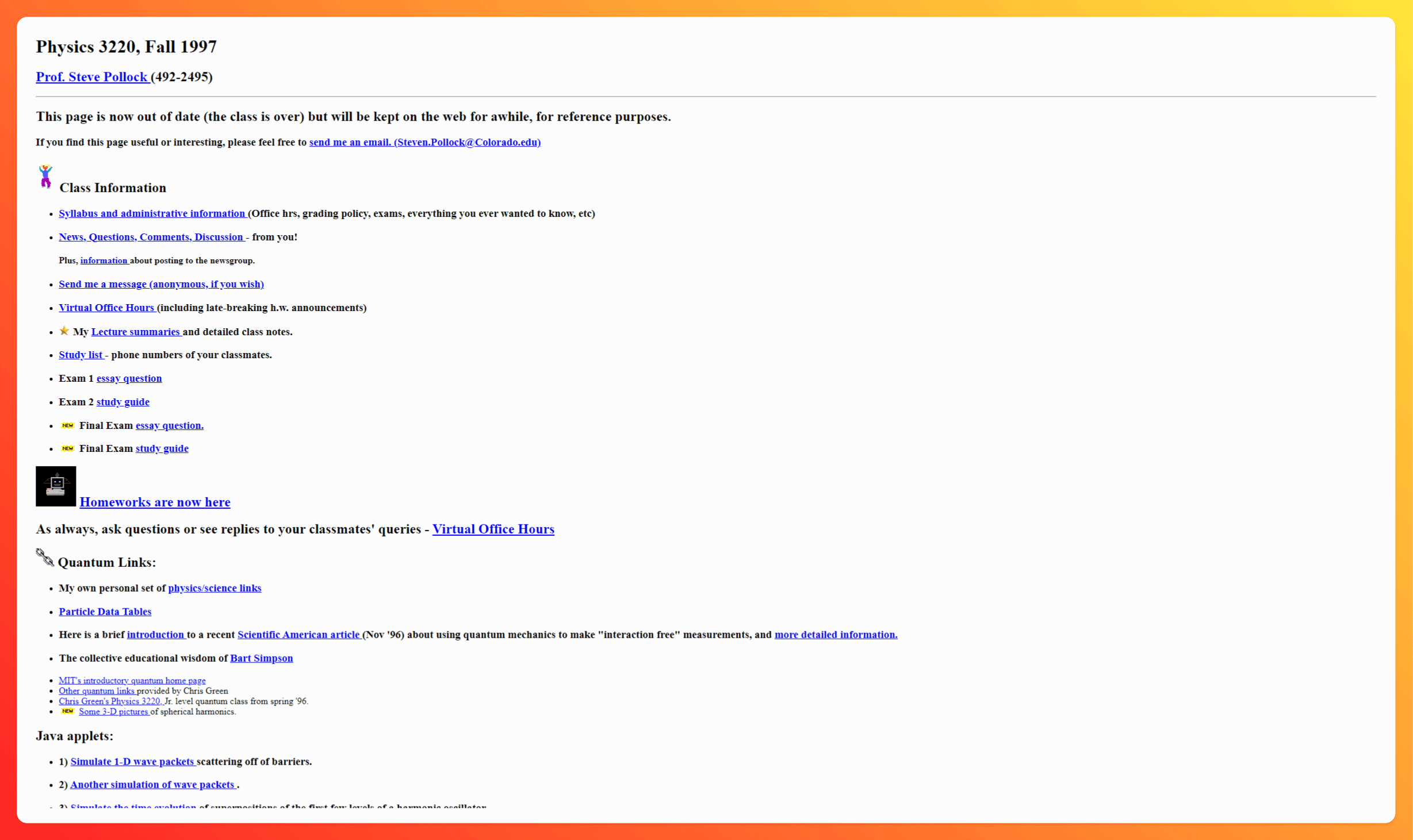 A screenshot of an old, dated website with only text