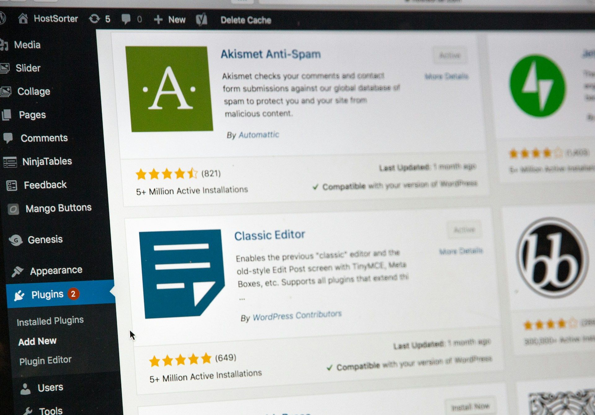 A screenshot of the WordPress plugins page