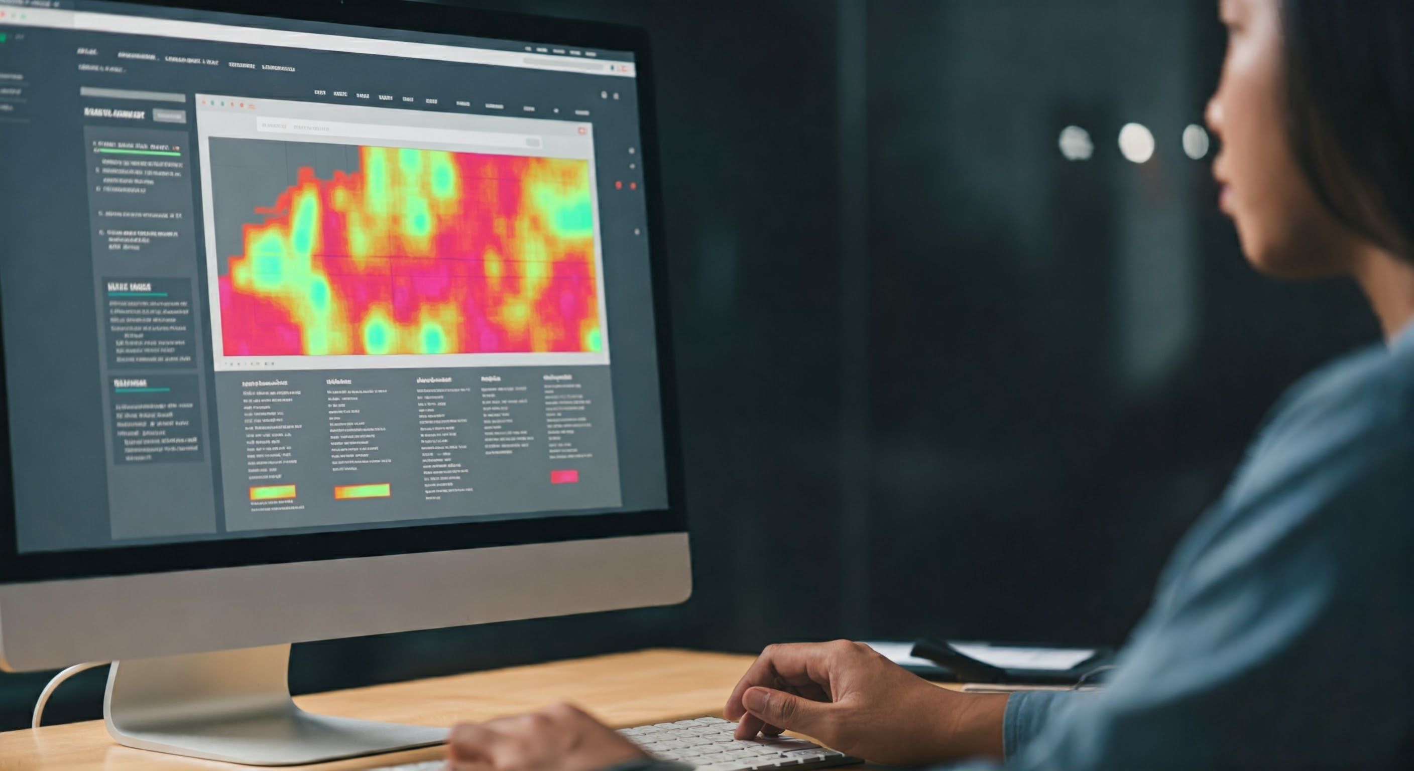 A woman looking at her website heatmaps tracking user activity